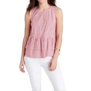 Vineyard Vines Grier Red White Striped Peplum Sleeveless Tank Top Medium